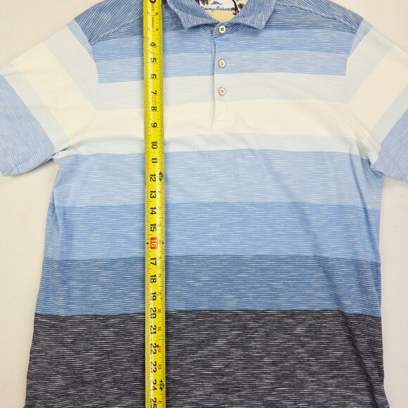 Tommy Bahama Med Mens Blue White Black Color Block Short Sleeve Neck Logo Polo - Picture 9 of 10